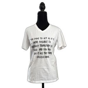 Women's Angela Davis Quote Custom Screen Printed on Small White Old Navy Tee